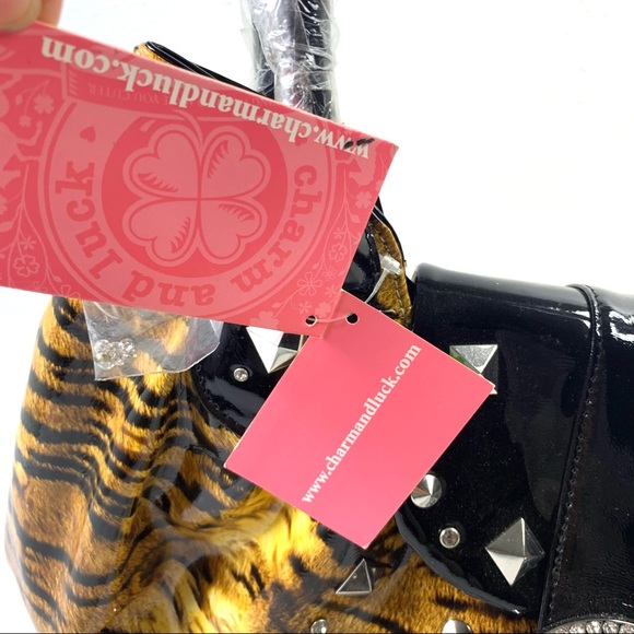 Charm and Luck 100% Genuine Leather Tiger Stripes, Embellished Handbag. - Picture 7 of 16